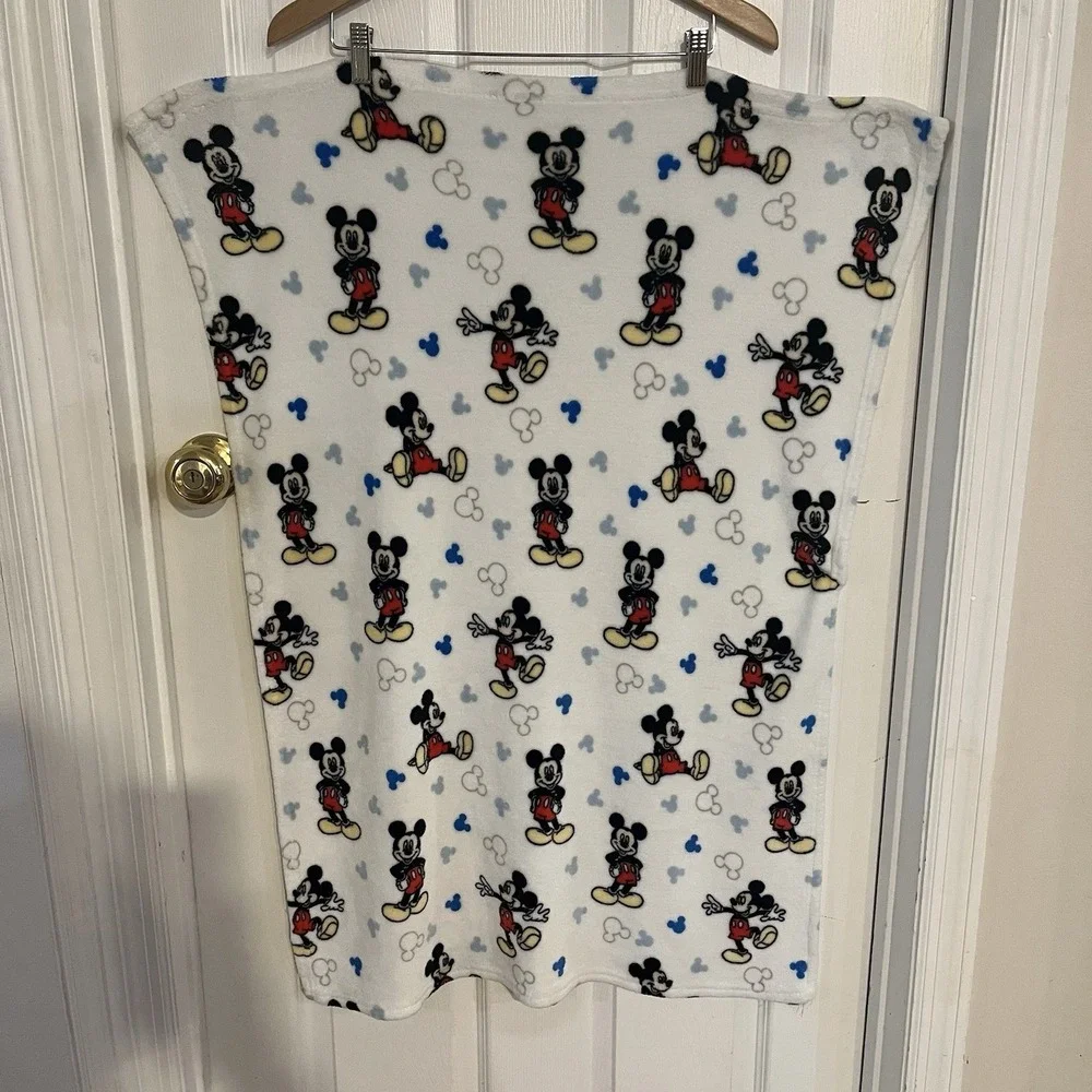 Disney Baby Classic Mickey Mouse Fleece Blanket White Blue Red 37x28 Soft Lovey
